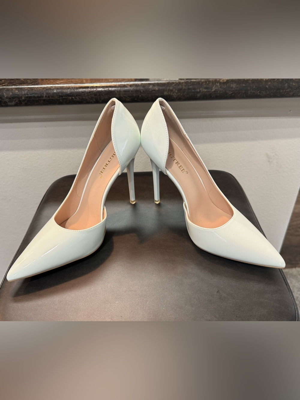 Bigtree Patent Pointed-Toe White Stiletto Pumps - Women
